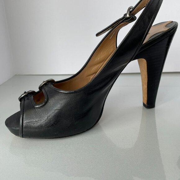 Max Studio Xalt Black Slingback Open Toe Heels - Picture 1 of 11